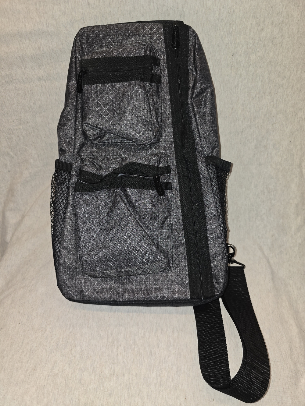 Thirty-one Gray Crossbody Sling Bag with Black Trim, Embroidered K